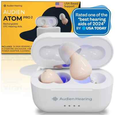 Audien ATOM PRO 2 Wireless Rechargeable OTC Hearing Aids Open Box