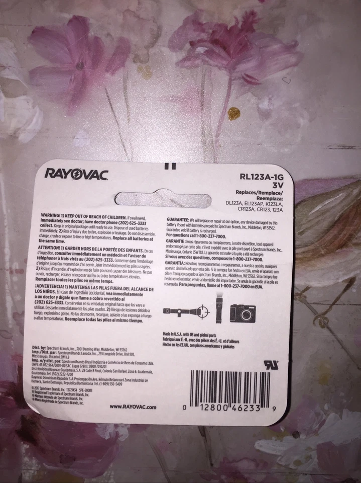 Batería fotográfica RAYOVAC RL123A-1 3 voltios litio 123A (única) -M Foto 2 de 2