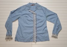 Vintage H Bar C California Ranchwear Blue Lace Pearl Snap Shirt Womens 36/Medium