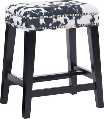 Harlow Black Cow Print Backless Counter Stool by