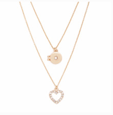 New Womens Heart Charm Necklace Set Gold Beautiful Gift