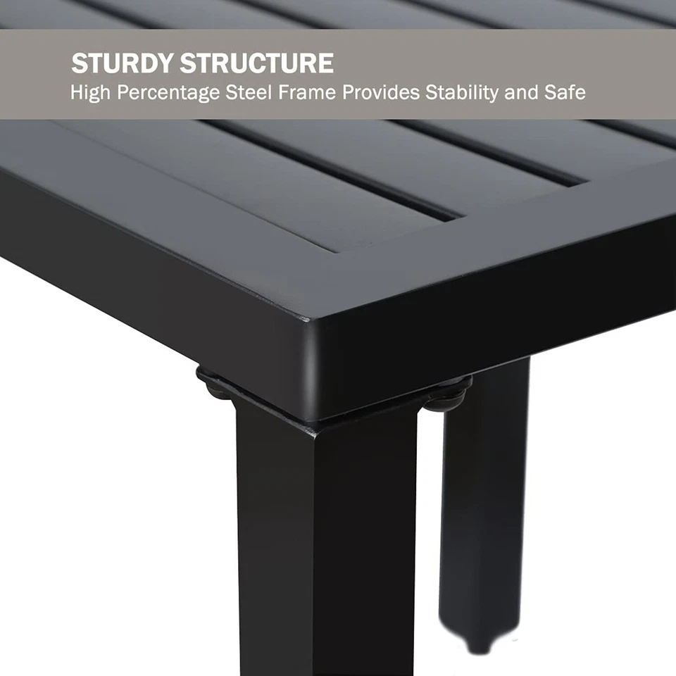 Metal Side Table Patio Outdoor End Coffee Table Square for Porch Balcony Garden - Image 3 of 4