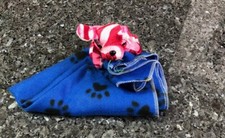 Handmade Puppy Dog Comfort Security Blue Paw Prints Fleece Blanket  Toy