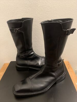 MARE UOMO Black Leather Moto Captoe Classic Men  Boot Sz EU 43 US 9.5/10 Italy