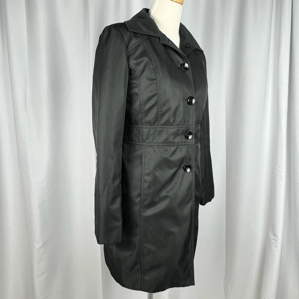 Kenneth Cole Reaction Trench Coat Womens XS Black Single Removable Lining - Image 3 of 4