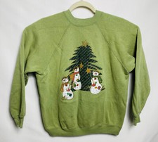 Vintage Christmas Beaded Sweater Size L Green