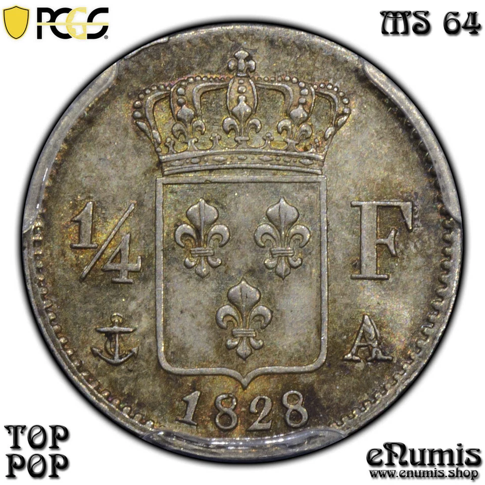 FRANCE, Charles X, 1/4 Franc 1828, Top Pop, PCGS MS 64 - Image 4 of 4