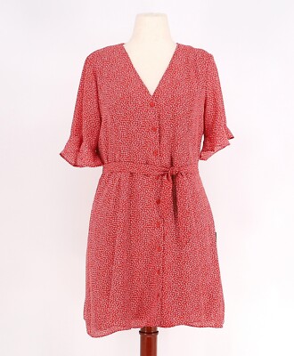 NWT LULUS Castana Rust Red Print Button-Up Mini Micro-Print Dress Size XL