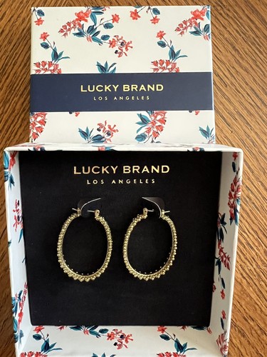 NEW Lucky Brand Sparkle Goldstone Hoop Earrings