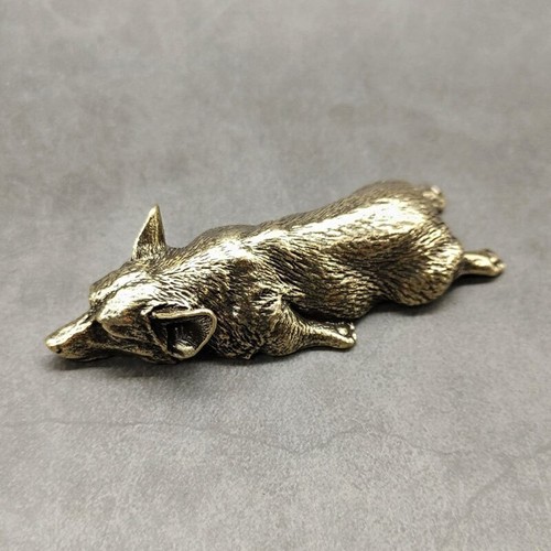Pure Copper Corgi Puppy Figurines Brass Animal Dog Ornament Paperweight Tea Pets - Picture 6 of 7