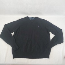 Polo By Ralph Lauren Men's Pullover Sweater Black 100 Lambs Wool Long Sleeve