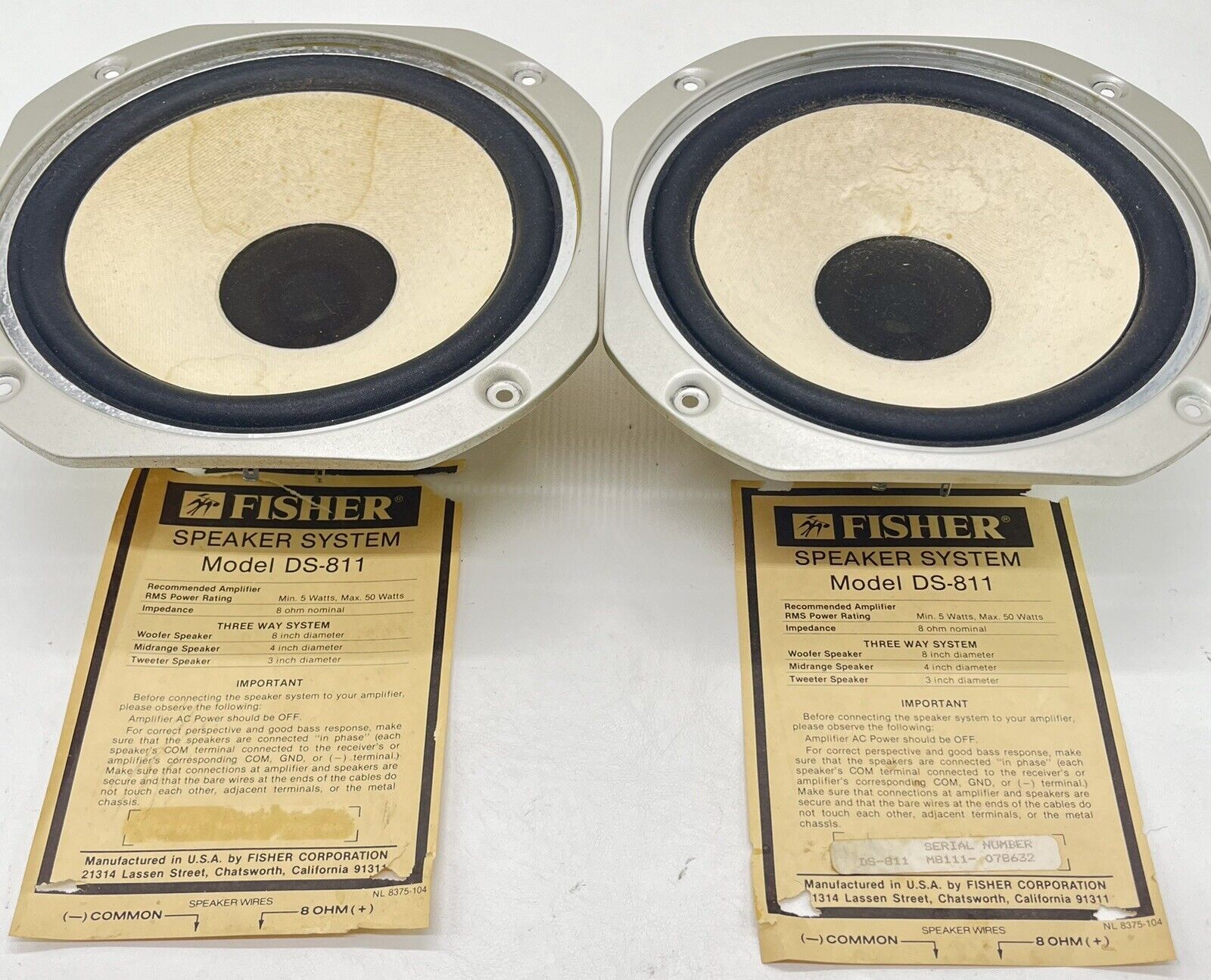 2X Fisher OEM 8” Woofer Driver Speakers Model# sc80645-5ax