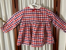 1970's Baby Dress - M-Red, Navy & White Plaid -VG- ADORABLE - SALE