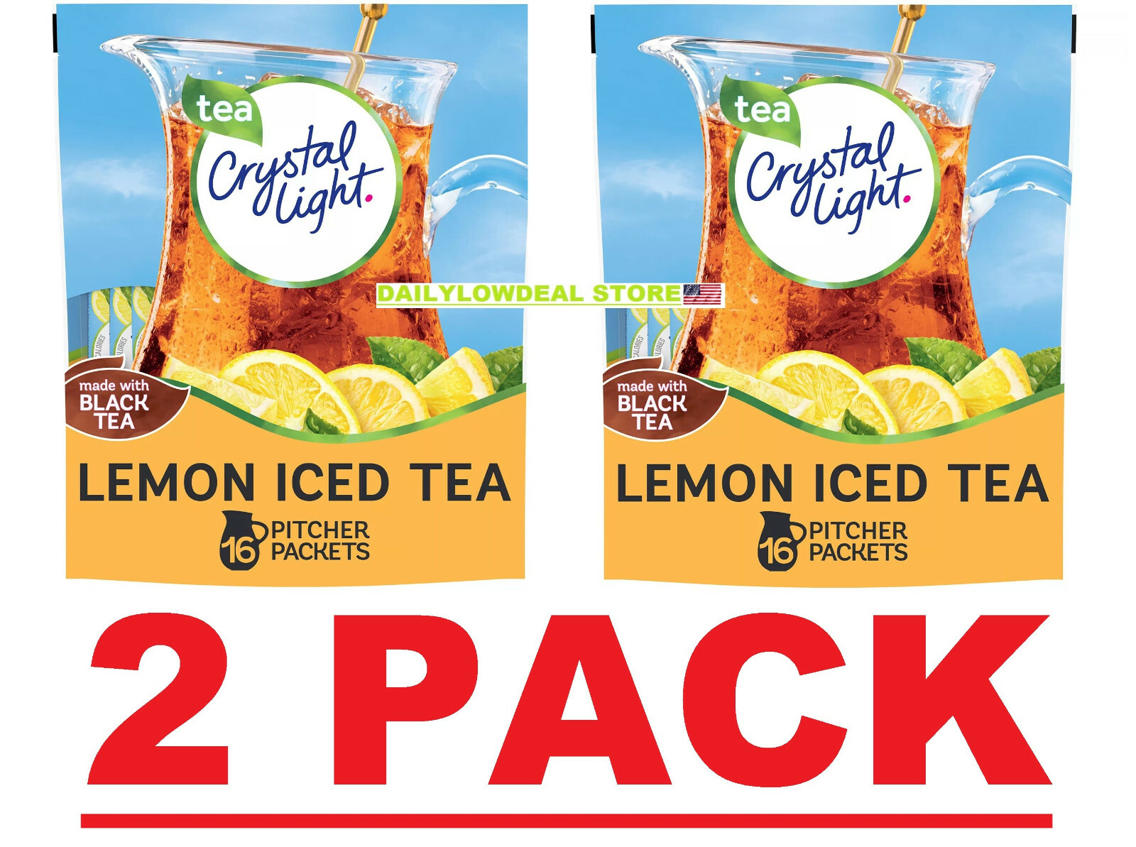 2 PACK 16ct Crystal Light Lemon Iced Tea Powdered Drink Mix (Total 32