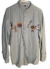 Vintage Looney Tunes Character Blue Denim Shirt Unisex S/M Bugs Bunny Taz 90s