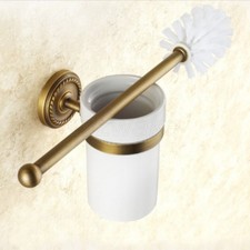 Antique Brass Wall Mount Bathroom Accessory Toilet Brush Holder Sets Ceramic Cup