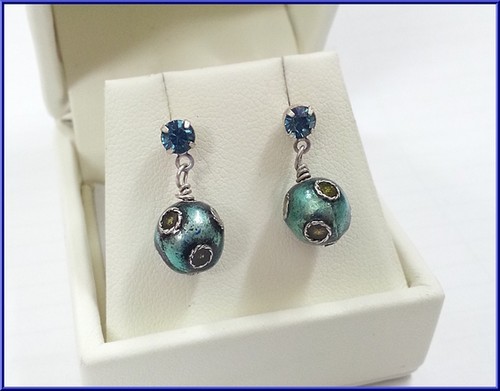 NEW PILGRIM DENMARK SILVER PLATED EARRINGS CRYSTALS DROP DANGLE BALL NICKEL FREE - Picture 3 of 3