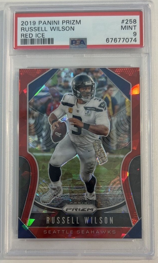 2019 Panini Prizm Red Ice Prizm Russell Wilson #258 PSA 9