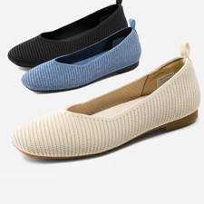 Women Breathable Knit Flat Shoes Square Toe Slip On Casual Flat Shoes
