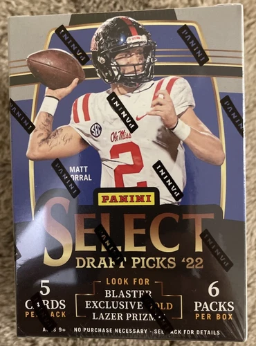 2022 Panini Select Draft Picks Football 6-Pack Blaster Box Gold Lazer Prizms
