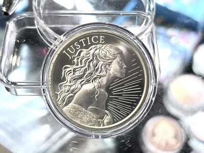 1 oz .999 Fine JUSTICE Silver Round Silver Shield BU IN A CAPSULE