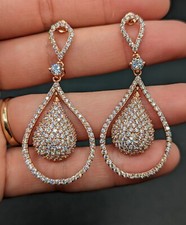 Rose Gold Over Sterling Silver Pav CZ Cubic Zirconia Teardrop Earrings Bridal