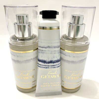 3-Set Bath & Body Works FRESH GETAWAY Travel Body Spray Mist / Hand Cream NEW