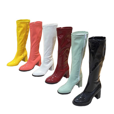 Women Mens Gogo Fancy Dress Party Boots Ladies Knee High Boots Patent Leather