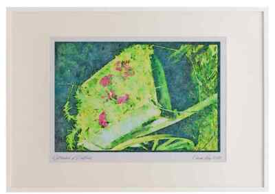 Garten 131002 Holzwagen bepflanzt mit Primel Juliae A2 Bilderrahmen Aquarell