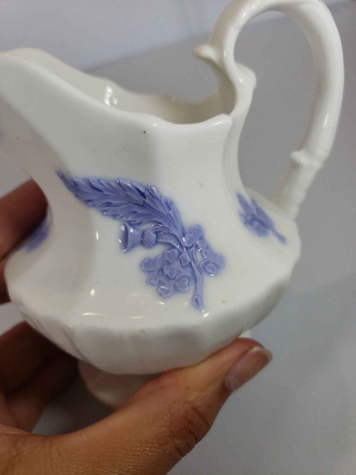 Antique Chelsea Ware Staffordshire Creamer Semi Porcelain Sprig 