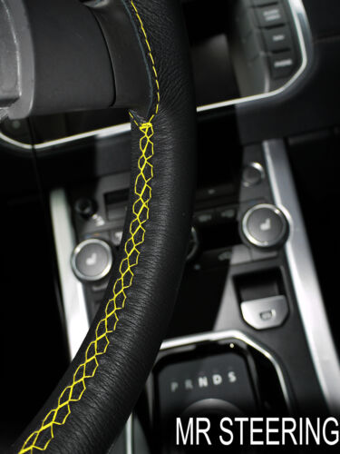 FOR PEUGEOT 106 1991-2004 TRUE LEATHER STEERING WHEEL COVER YELLOW DOUBLE STITCH - Foto 1 di 3