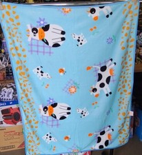 BABY BLANKET WITH A PICTURE OF COWS COW DOG BIRD FLOWER FARM