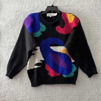 Western Connection 2 Woman Sweater Top Black Plus 20W Geometric Bead Long Sleeve