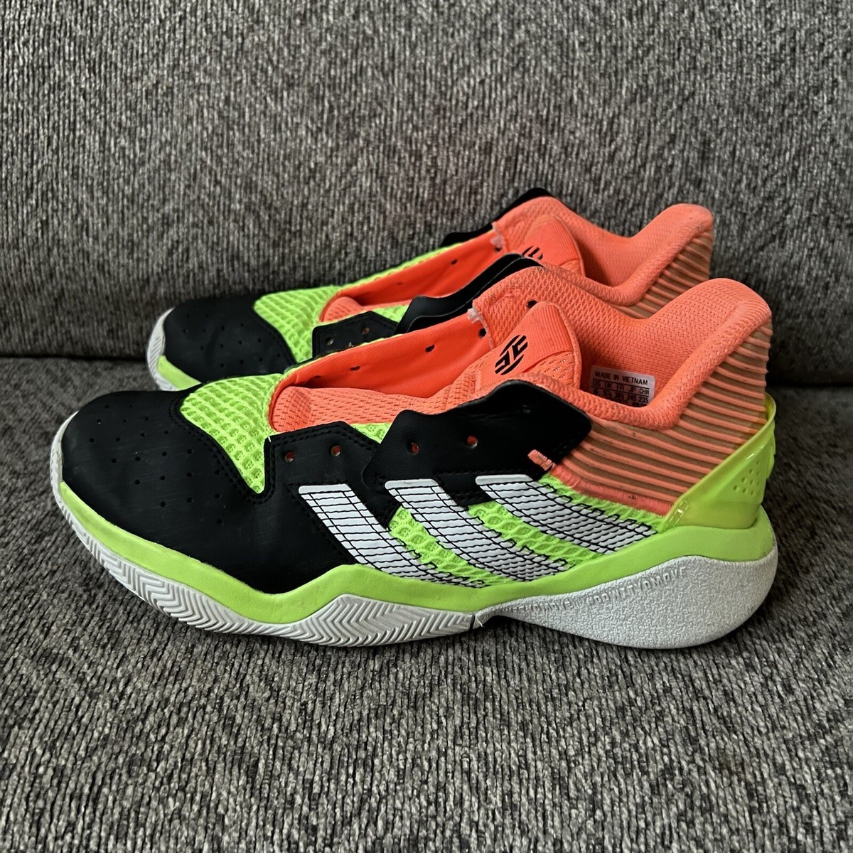 Adidas Harden Stepback J Black & Coral Green EH2769  Size 4.5- Adidas Shoes Boys Harden Stepback J Black Pink Green  main image 2