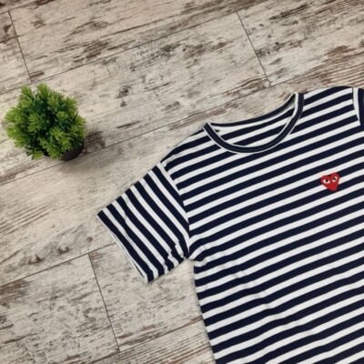 Comme Des Garcons Play Striped T Shirt Top Women's Blue White Size