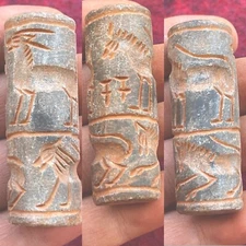 Unique Antique Near East Old Stone Cylinder Bead Seal With Impressions