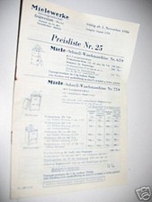 Miele Preisliste Nr.5 Mielewerke Gütersloh Ausgabe 1956