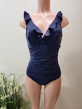 Nwt Cupshe Size XS Ruffle Trim V-Neck Blue Swimsuit Slim  Sculpt