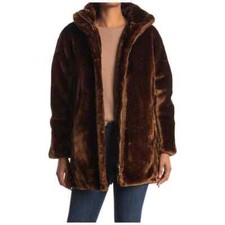 NINE WEST Tobacco Brown Plush Faux Fur Side Zip Hem Reversible Long Coat M 8/10