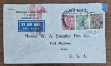 1937 Bombay, India to USA cover Airmail 3 stamps canceled to Ft. Madison, Iowa