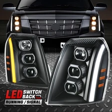 [Switchback LED DRL]For 07-14 Escalade ESV EXT Projector Headlights Black/Amber