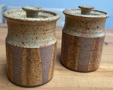  Earthenware Pot Canisters With Lid 14 Cm High With Makers Stamp
