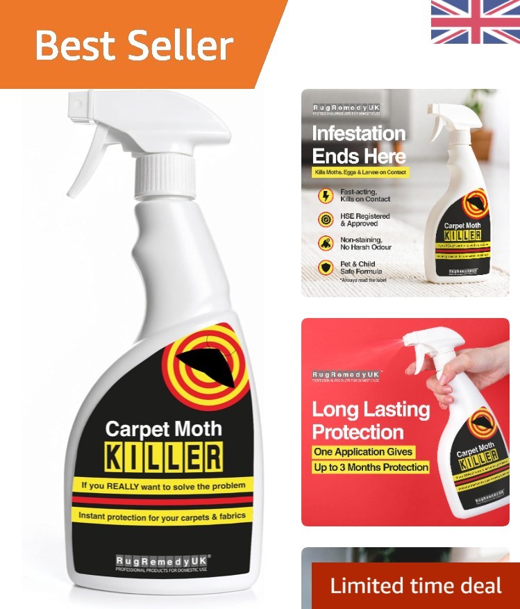 Carpet Moth Killer Spray 500ml - Fast Acting Carpet Moth Killer - Spray Bottl...