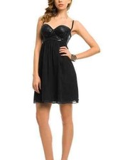 $159 New guess XS 1 black lace up cutout bustier sheer flare straps top dress