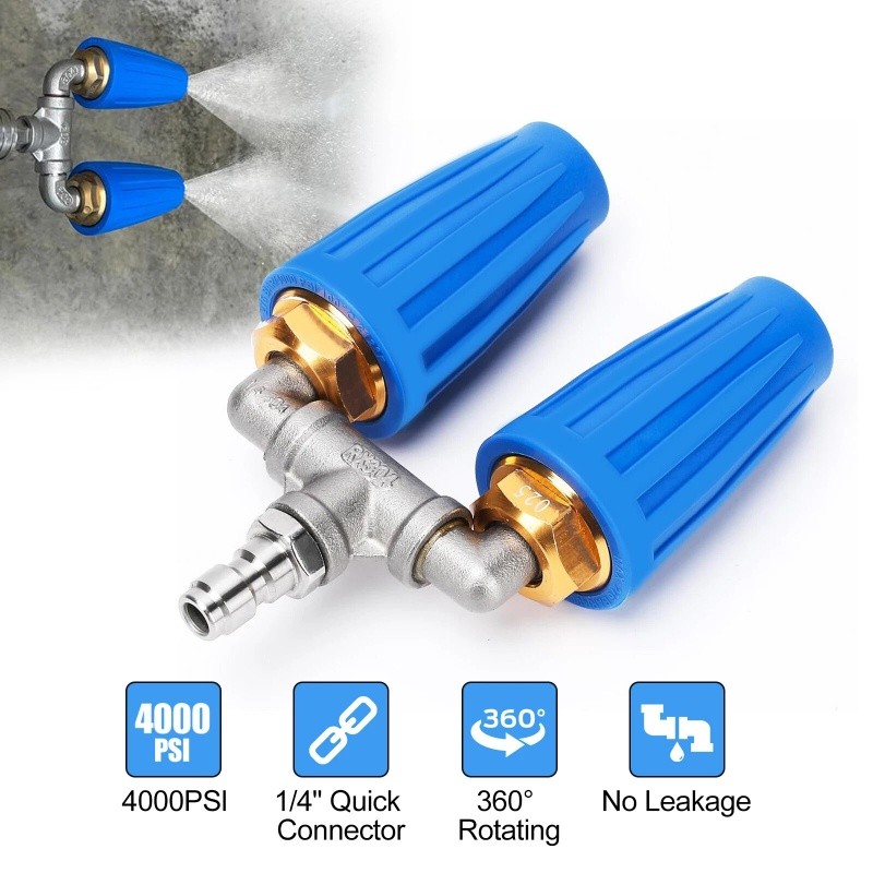 360&deg; Rotating Dual Turbo Connect Spray Tip High Pressure Washer Nozzle 4000 PSI