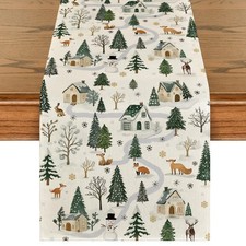 Merry Christmas Decorations Snowman Snowflakes Trees Table Runner Gift 13"x72"