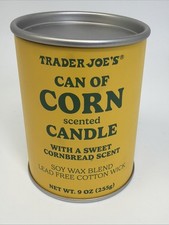 Trader Joe's Can of Corn Scented Candle Soy Wax Cotton Wick Cornbread Scent