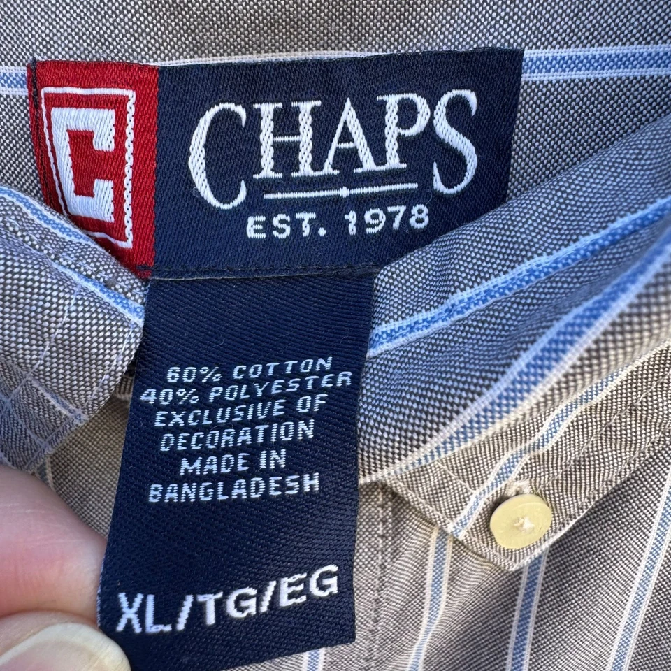 Chaps Ralph Lauren Mens Long Sleeve Button-Up Gray Blue White Striped Shirt XL - Image 2 of 4