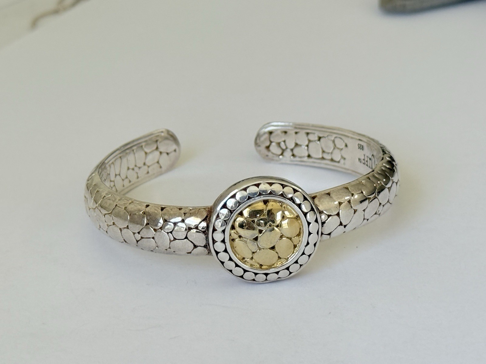 Rustic Cuff Signed 925 Sterling Silver Dot Cobble… - image 4