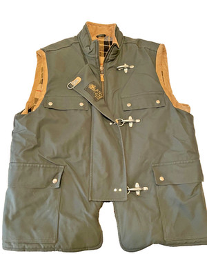 Vintage Fay EMA Vest Fireman Clasp Green Canvas w/Plaid Lining Men's Size Large